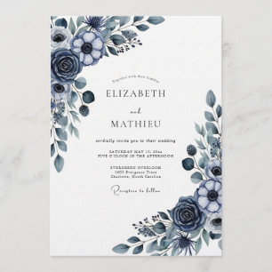 Navy Moody Floral Wedding Invitation