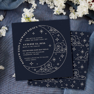 Navy Moon & Stars Celestial Wedding Invitation
