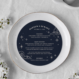 Navy Moon & Stars Celestial Wedding Menu Card