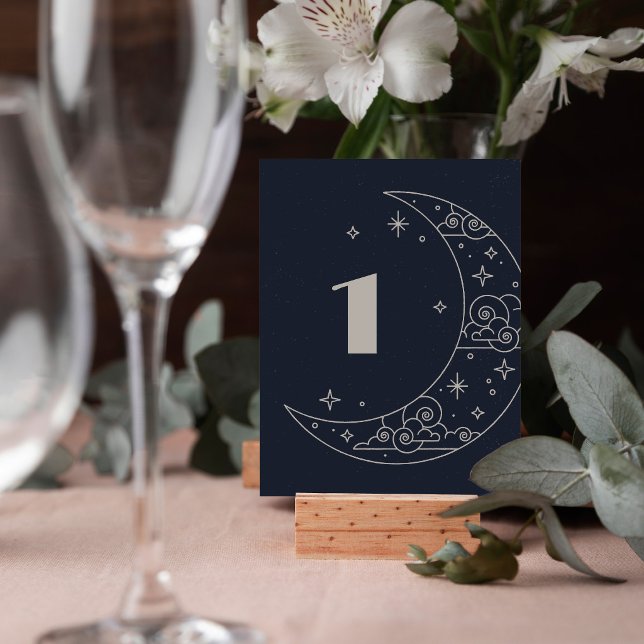 Navy Moon & Stars Celestial Wedding Table Number (Creator Uploaded)