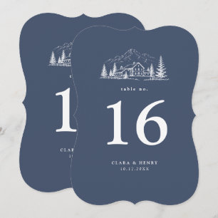 Navy Mountain Die-Cut Wedding Table Number