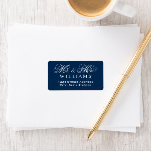 Navy Mr and Mrs Script Wedding Address Label