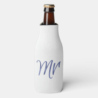 Navy Mr, elegant script, faux foil Bottle Cooler