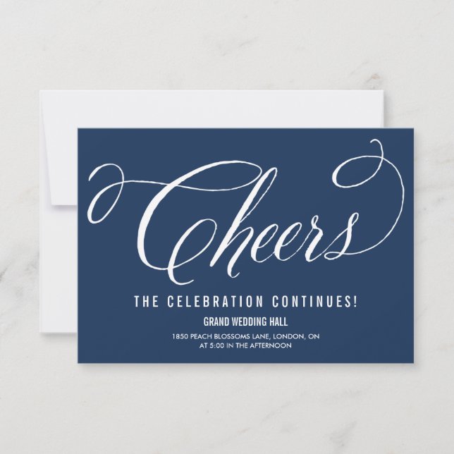 Navy Mr. & Mrs. Elegant Script Reception Card (Front)