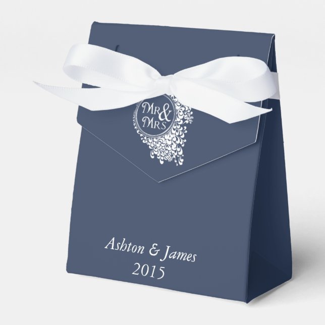 Navy Mr & Mrs Personalised Wedding Favour Box (Front Side)