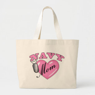 Navy Mum Heart N Dog Tag Large Tote Bag