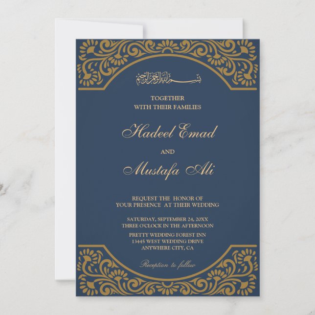 Navy muslim wedding invitation (Front)