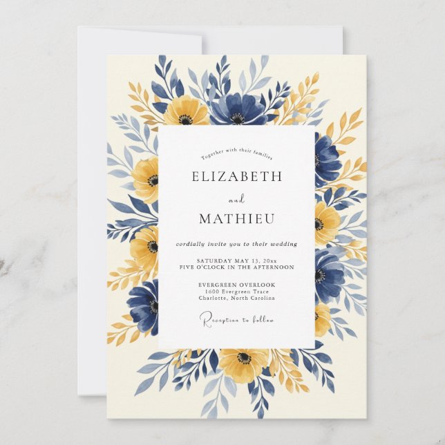 Navy Mustard Radiant Spring Wedding Invitation (Front)