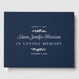 Navy Name In Script Greenery In Loving Memory Guest Book