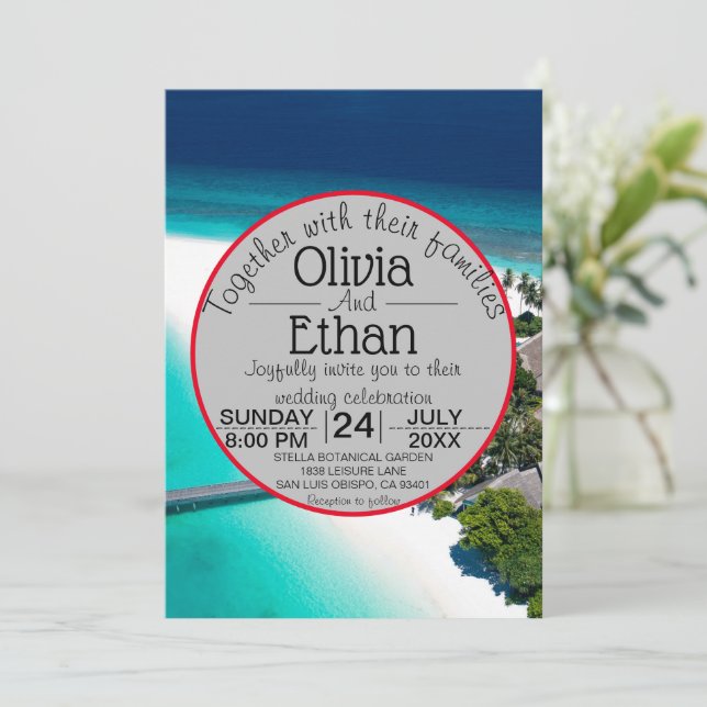 Navy nature seaside island Wedding Invitation (Standing Front)