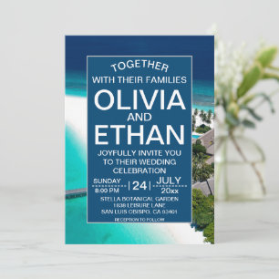 Navy nature seaside island Wedding Invitation