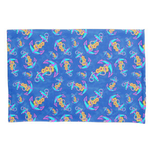 Navy Nautical Anchor Beach Coastal Pillowcase