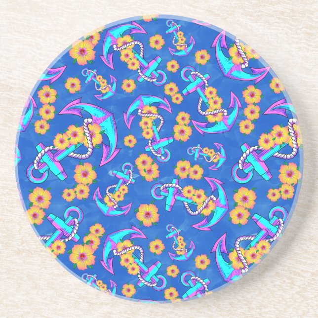 Navy Nautical Anchor Coastal Beach Coaster (Front)