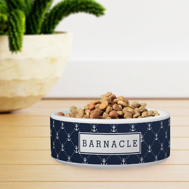 Navy Nautical Anchor Pattern Personalised Bowl (Creator Uploaded)