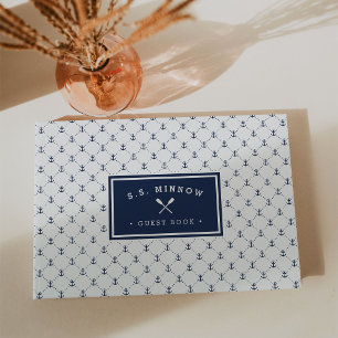 Navy Nautical Anchors   Personalised Boat Guest Book