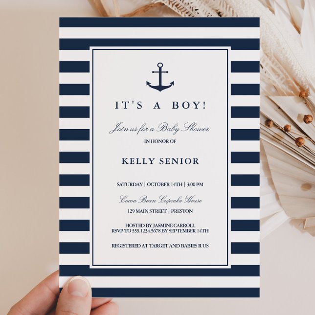 Navy Nautical Baby Shower Baby Boy Invitation (Creator Uploaded)