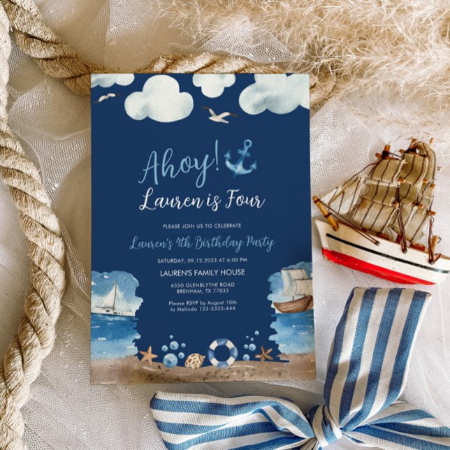 Navy Nautical Birthday Party Invitation (Creator Uploaded)