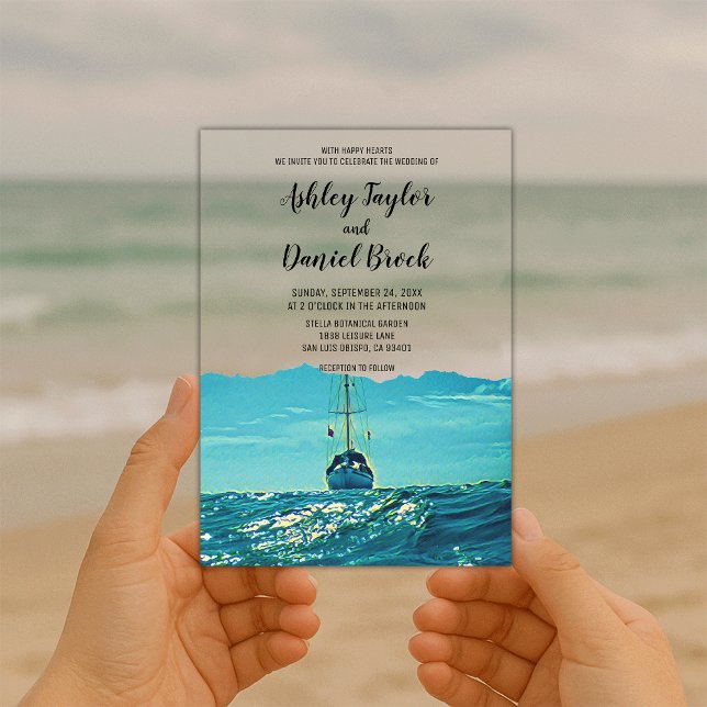Navy Nautical Boat Coastal Destination Wedding Acrylic Invitations (Creator Uploaded)