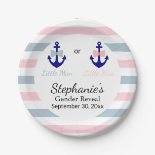 Navy Nautical Bow and Bow Tie Gender Reveal Paper Plate
