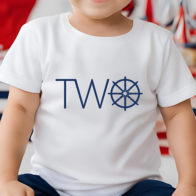 Navy Nautical Boy's 2nd Birthday Ship’s Wheel Helm Toddler T-Shirt (Creator Uploaded)