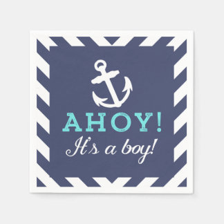 Navy Nautical Chevron Baby Shower Napkins