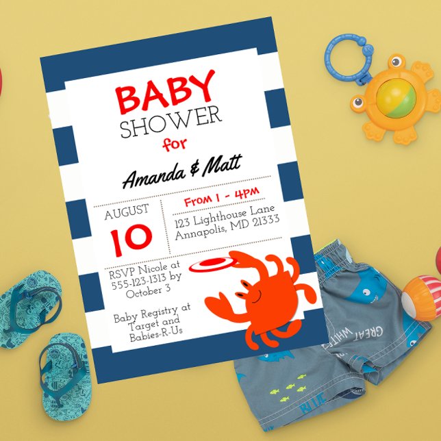 Navy Nautical Crab Baby Shower Invitation (Creator Uploaded)