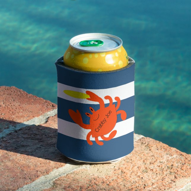 Navy Nautical Crab Personalised Can Cooler (In Situ Pool)