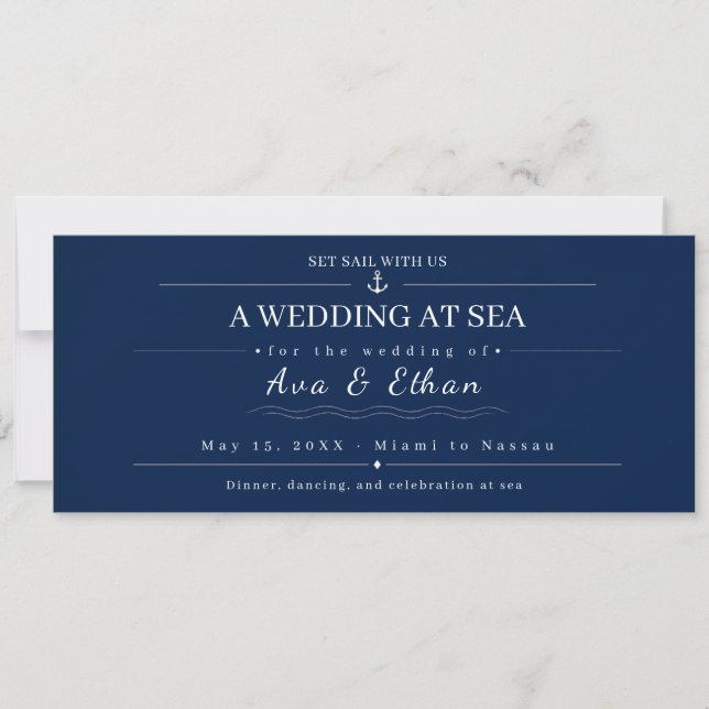 Navy Nautical Cruise Wedding Invitation (Front)