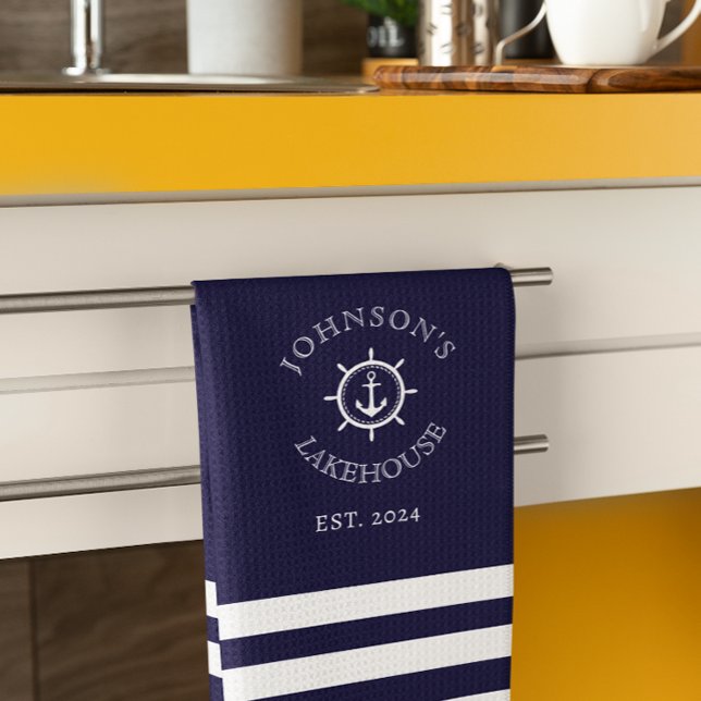 Navy Nautical Custom Name  Tea Towel (Creator Uploaded)