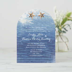 Navy Nautical Destination Beach Starfish Wedding Invitation