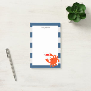 Navy Nautical Frisbee Crab Personalised Post-it Notes