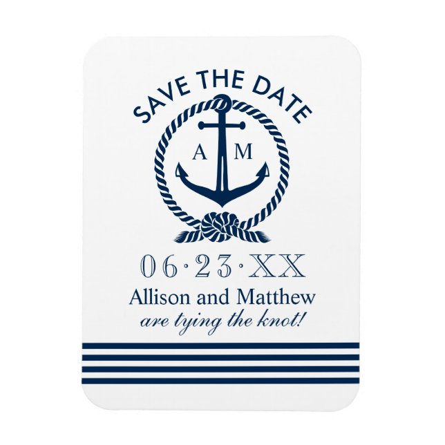 Navy Nautical Monogram Wedding Save the Date Magnet (Vertical)