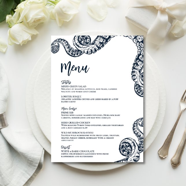 Navy Nautical Octopus Flat Wedding Menu (Creator Uploaded)