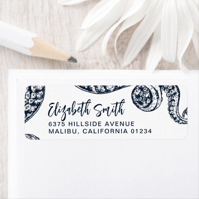Navy Nautical Octopus Return Address Labels (Insitu)