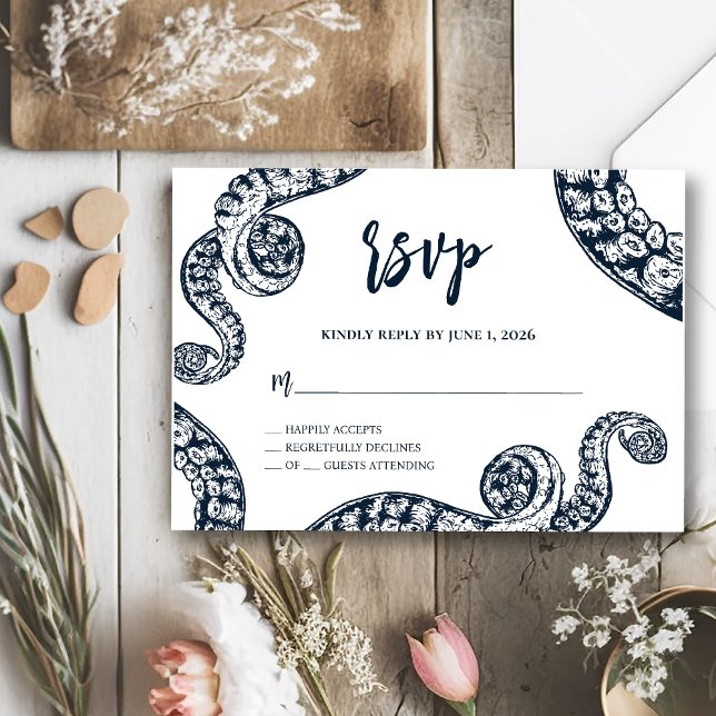 Navy Nautical Octopus RVSP Wedding Response Card (Creator Uploaded)