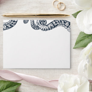 Navy Nautical Octopus Tentacle Wedding Envelope