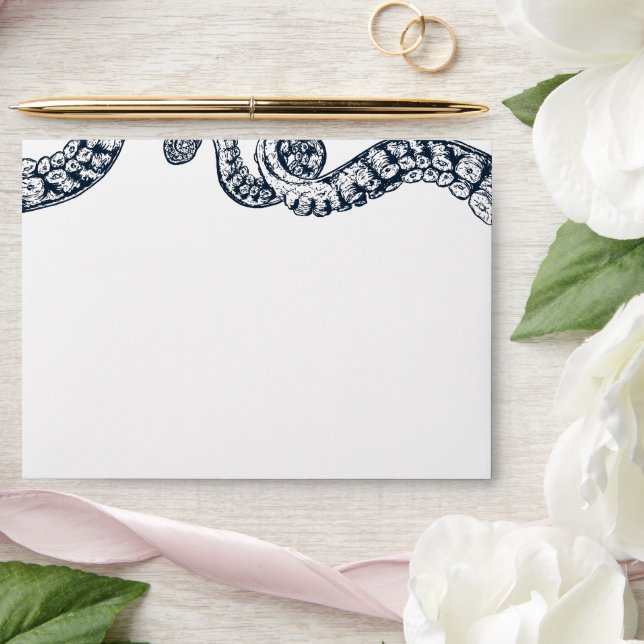 Navy Nautical Octopus Tentacle Wedding Envelope (Wedding)