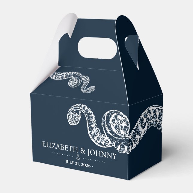 Navy Nautical Octopus Wedding Favor Box (Front Side)
