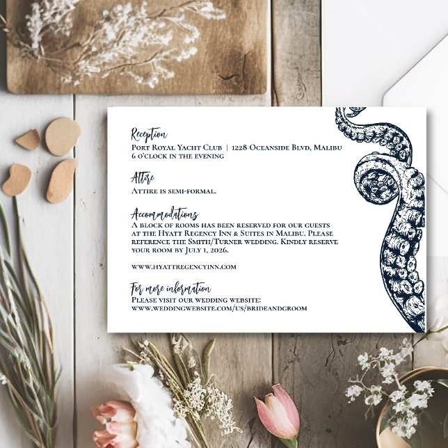 Navy Nautical Octopus Wedding Information Card (Creator Uploaded)
