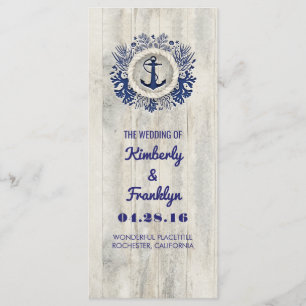 Navy Nautical Rustic Driftwood Beach Wedding Programme