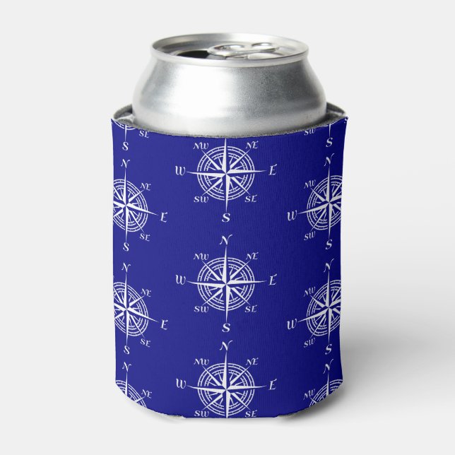 Navy Nautical Sailing Compass Can Cooler (Can Front)