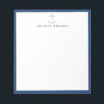 navy nautical simple personalised Stationery Notepad<br><div class="desc">Modern minimalist silver nautical anchor and navy border design,  clean and simple. 
See all the matching pieces in collection.</div>