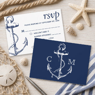 Navy Nautical Sketch Anchor Meal Choice RSVP Invitation