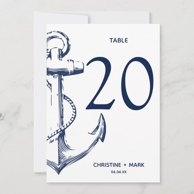 Navy Nautical Sketch Anchor | Table Numbers (Front)