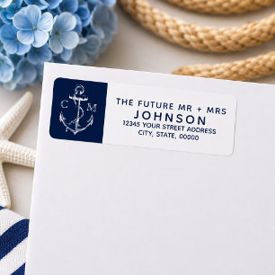 Navy Nautical Sketch White Anchor Monogram