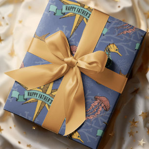 Navy Nautical Star Custom Text Marine Wrapping Paper