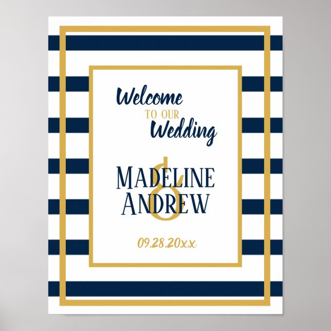 Navy Nautical Stripes Custom Wedding Poster (Front)