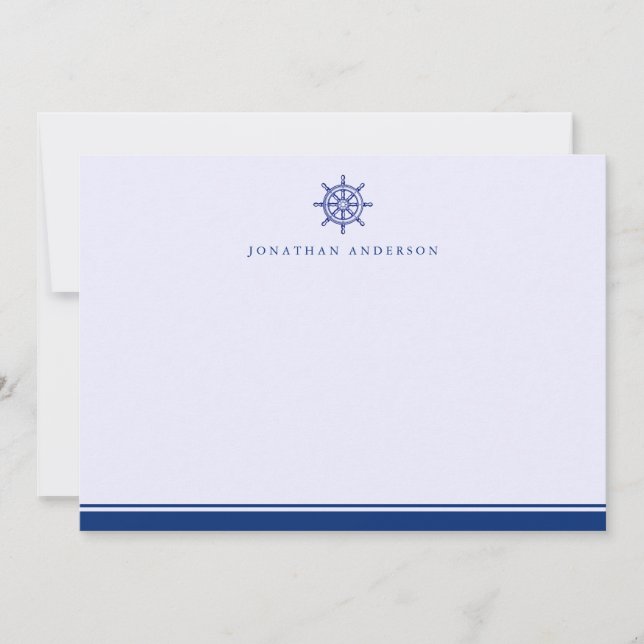 Navy Nautical Themed The Helm Note Card (Front)