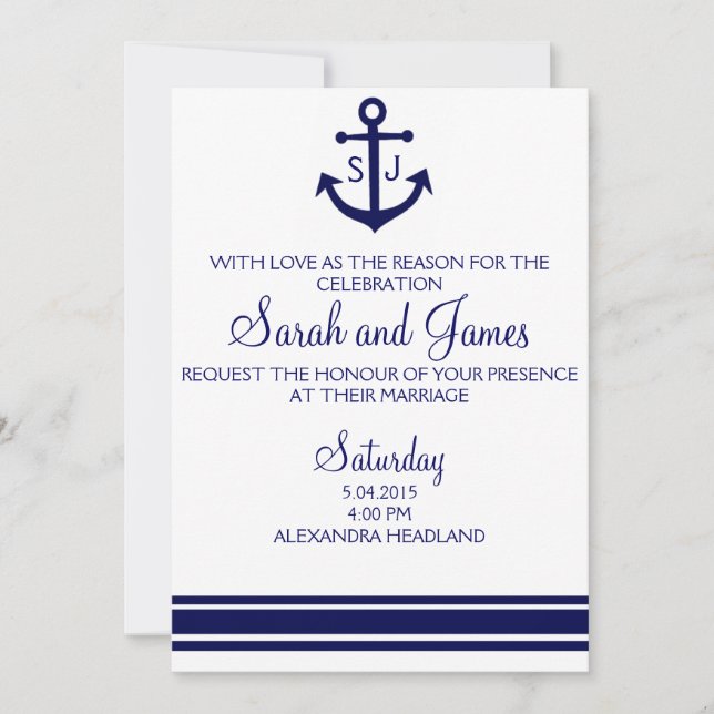 navy nautical wedding invitation (Front)