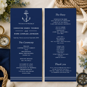 Navy Nautical White Anchor Wedding Programme